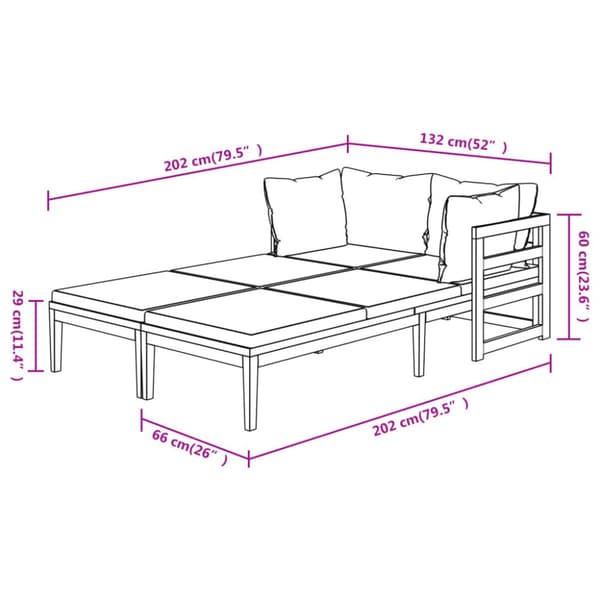 Liggestole med cremehvide hynder 2 stk. Akacietræ - Liggestol - Liggestole - Home & Living