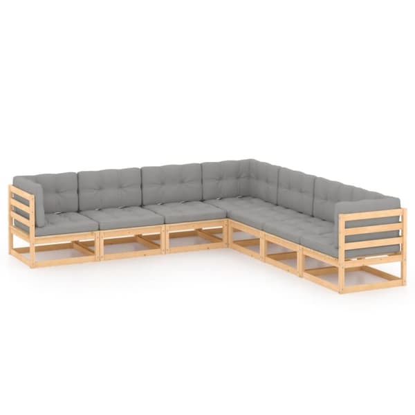 Loungesæt til haven 7 dele med hynder massivt fyrretræ - Haveloungesæt - Udendørs Loungesæt - Home & Living