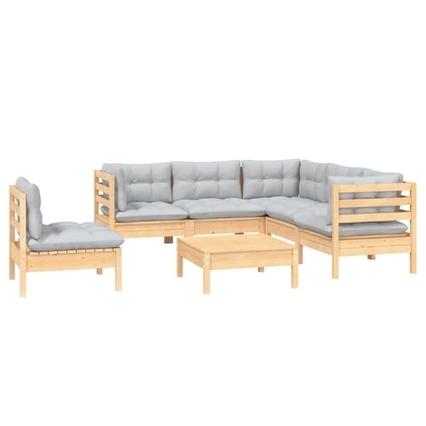 Loungesæt til haven 6 dele med grå hynder fyrretræ - Haveloungesæt - Loungesæt Til Haven - Home & Living