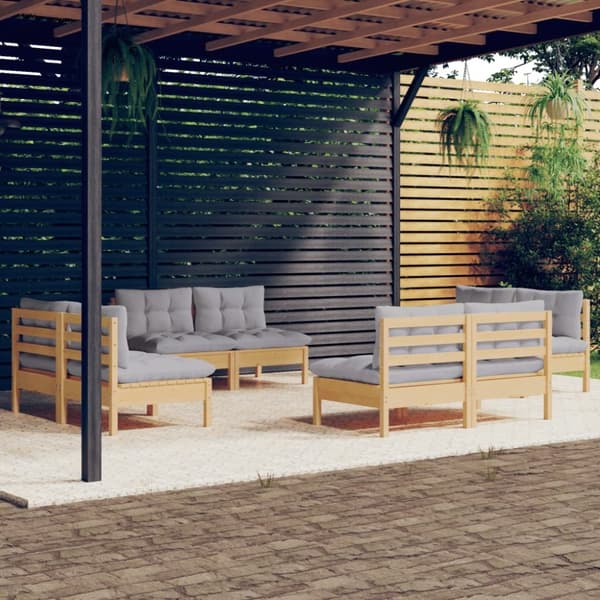 Loungesæt til haven 8 dele med grå hynder fyrretræ - Haveloungesæt - Loungesæt Til Haven - Home & Living