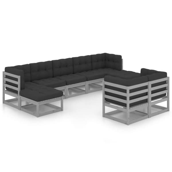 Loungesæt til haven 9 dele med hynder massivt fyrretræ grå - Haveloungesæt - Udendørs Loungesæt - Home & Living