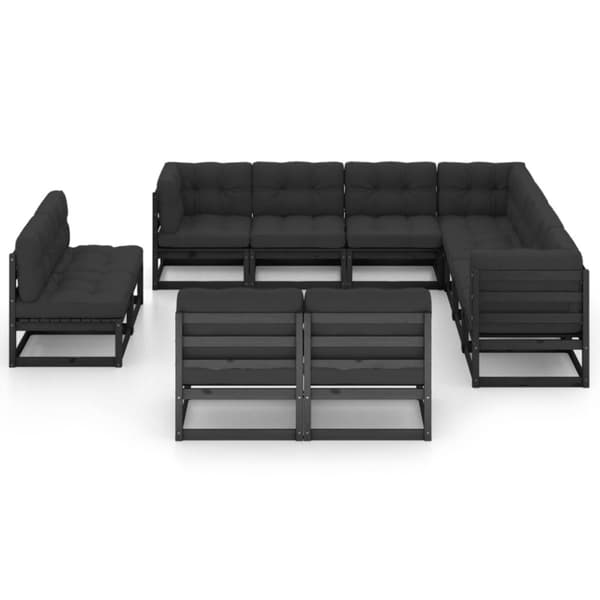 Loungesæt til haven 11 dele med hynder massivt fyrretræ sort - Haveloungesæt - Udendørs Loungesæt - Home & Living