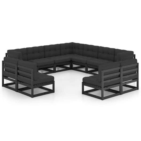Loungesæt til haven 11 dele med hynder massivt fyrretræ sort - Haveloungesæt - Udendørs Loungesæt - Home & Living