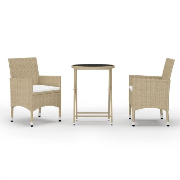 3-osainen Bistrosarja polyrottinki ja karkaistu lasi beige - Puutarhakalusteet - Terassikalusteet - Home & Living