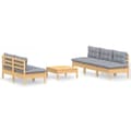 Miniatyrbillede 3 af 11: Loungesæt til haven 6 dele med grå hynder fyrretræ - Haveloungesæt - Loungesæt Til Haven - Home & Living