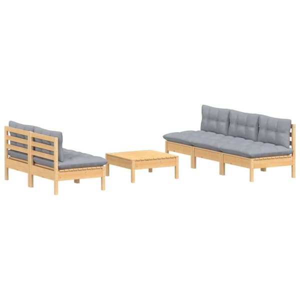 Loungesæt til haven 6 dele med grå hynder fyrretræ - Haveloungesæt - Loungesæt Til Haven - Home & Living