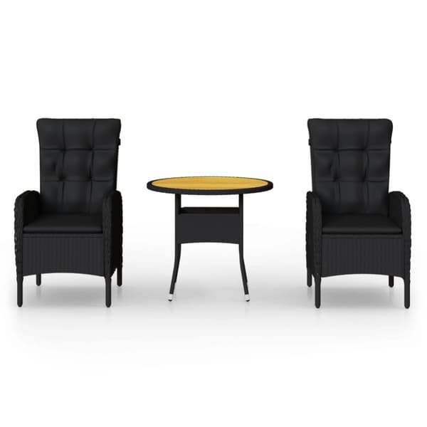 Caféset för trädgården 3 delar konstrotting svart - Caféset - Trädgårdsstol - Home & Living