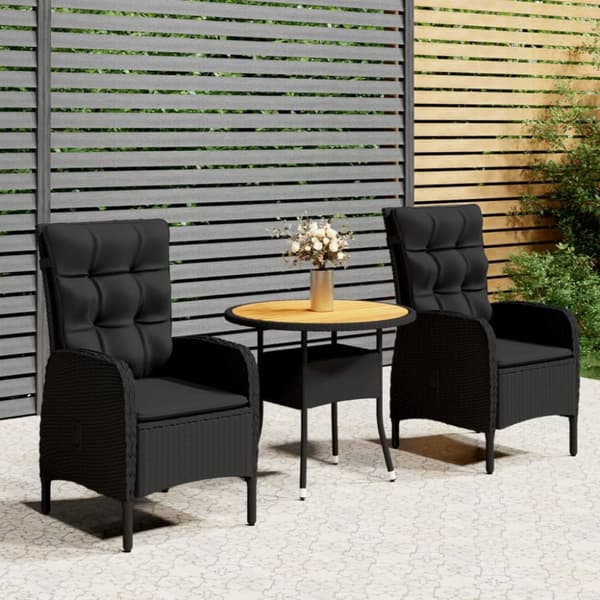 Caféset för trädgården 3 delar konstrotting svart - Caféset - Trädgårdsstol - Home & Living