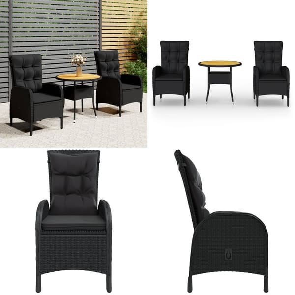 Caféset för trädgården 3 delar konstrotting svart - Caféset - Trädgårdsstol - Home & Living