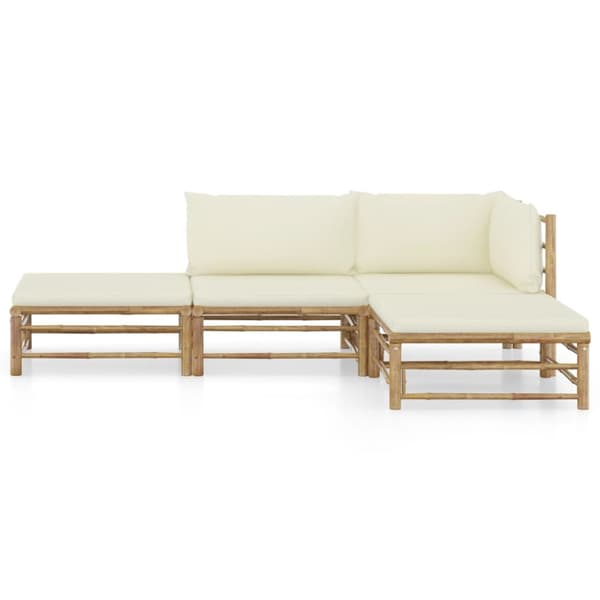 Loungegrupp för trädgården med gräddvita dynor 4 delar bambu - Loungegrupp - Loungegrupper - Home & Living