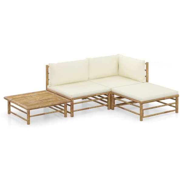 Loungegrupp för trädgården med gräddvita dynor 4 delar bambu - Loungegrupp - Loungegrupper - Home & Living