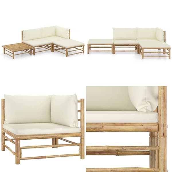 Loungegrupp för trädgården med gräddvita dynor 4 delar bambu - Loungegrupp - Loungegrupper - Home & Living