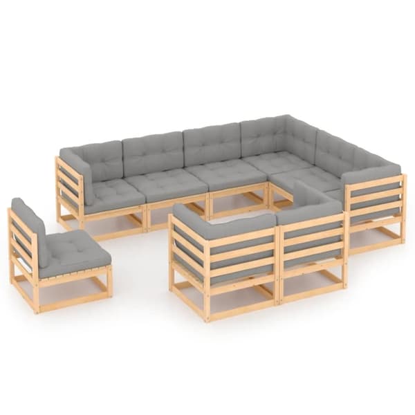 Loungesæt til haven 9 dele med hynder massivt fyrretræ - Haveloungesæt - Udendørs Loungesæt - Home & Living