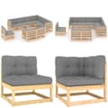 Miniatyrbillede 1 af 11: Loungesæt til haven 9 dele med hynder massivt fyrretræ - Haveloungesæt - Udendørs Loungesæt - Home & Living