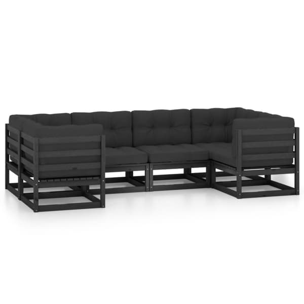 Loungesæt til haven 6 dele med hynder massivt fyrretræ sort - Haveloungesæt - Udendørs Loungesæt - Home & Living