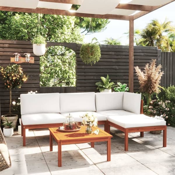 Loungesæt til haven 5 dele med hynder massivt akacietræ creme - Haveloungesæt - Loungesæt Til Haven - Home & Living