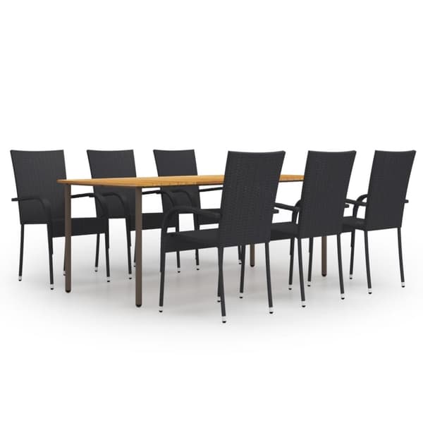 Spisebordssæt til haven 7 dele polyrattan sort - Spisebordssæt - Spisebordssæt Til Haven - Home & Living