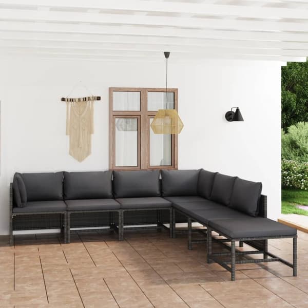 Loungesæt til haven 7 dele med hynder polyrattan grå - Loungesæt Til Haven - Haveloungesæt - Home & Living