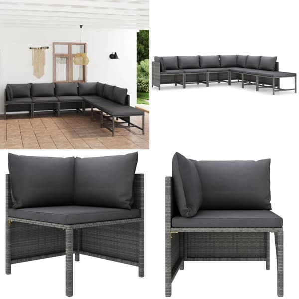 Loungesæt til haven 7 dele med hynder polyrattan grå - Loungesæt Til Haven - Haveloungesæt - Home & Living