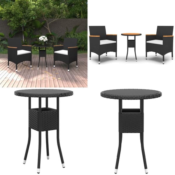 Spisebordssæt til haven 3 dele polyrattan sort - Havespisebordssæt - Spisebordssæt Til Haven - Home & Living