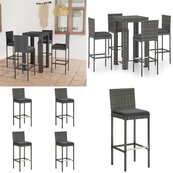 Bargrupp för trädgården med dynor 5 delar konstrotting grå - Trädgårdsgrupp - Bargrupp - Home & Living