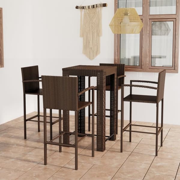 Udendørs barsæt 5 dele med armlæn polyrattan brun - Havebarsæt - Barsæt Til Haven - Home & Living