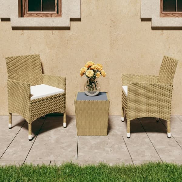3-osainen Bistrosarja polyrottinki ja karkaistu lasi beige - Puutarhakalusteet - Terassikalusteet - Home & Living