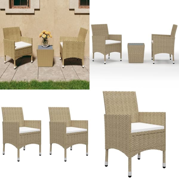 3-osainen Bistrosarja polyrottinki ja karkaistu lasi beige - Puutarhakalusteet - Terassikalusteet - Home & Living