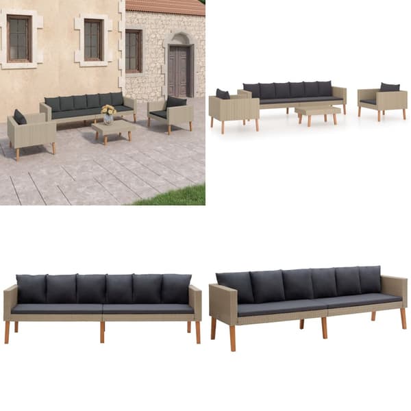 4-osainen Puutarhasohvasarja tyynyillä polyrottinki beige - Puutarhakalusteet - Terassikalusteet - Home & Living