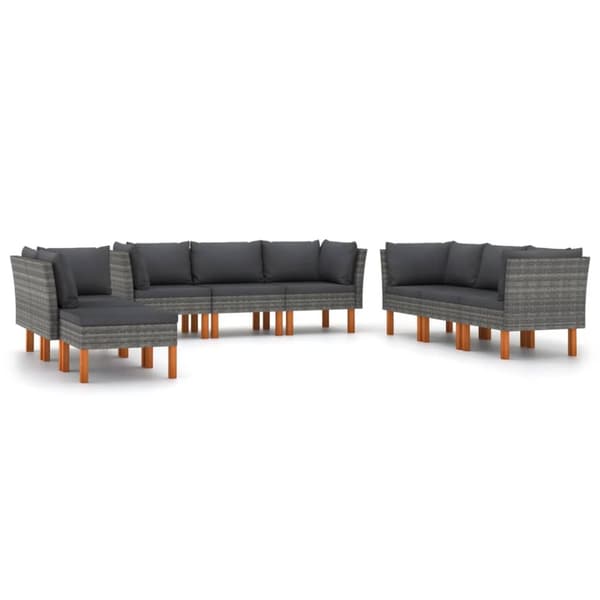 Loungesæt til haven 9 dele med hynder polyrattan grå - Haveloungesæt - Loungesæt Til Haven - Home & Living