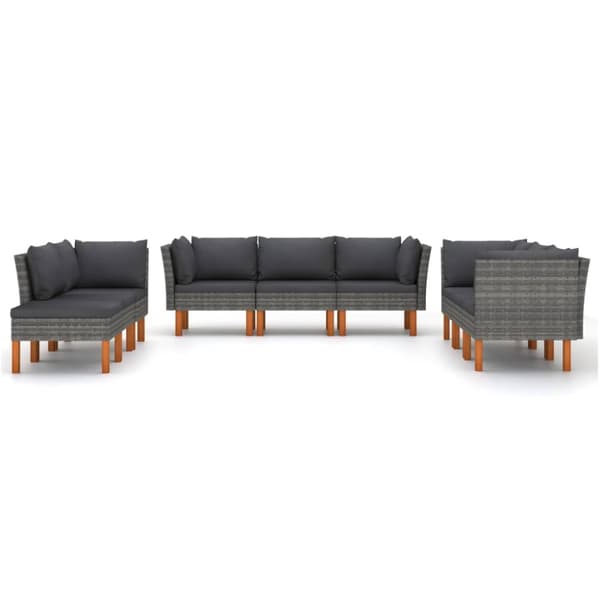 Loungesæt til haven 9 dele med hynder polyrattan grå - Haveloungesæt - Loungesæt Til Haven - Home & Living