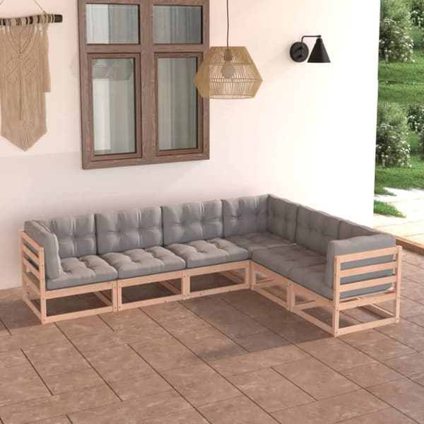 Loungesæt til haven 6 dele med hynder massivt fyrretræ - Haveloungesæt - Udendørs Loungesæt - Home & Living