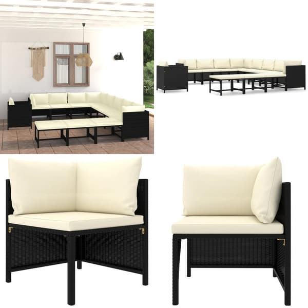 Loungesæt til haven 12 dele med hynder polyrattan sort - Loungesæt Til Haven - Haveloungesæt - Home & Living