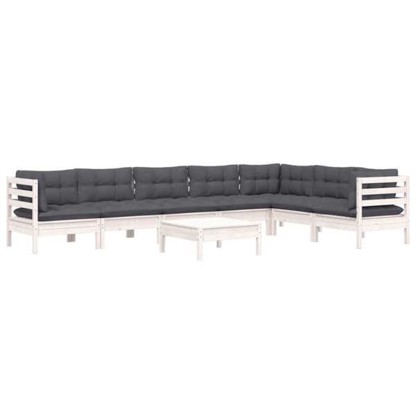 Loungegrupp med dynor 8 delar vit massiv furu - Loungegrupp - Loungegrupper - Home & Living