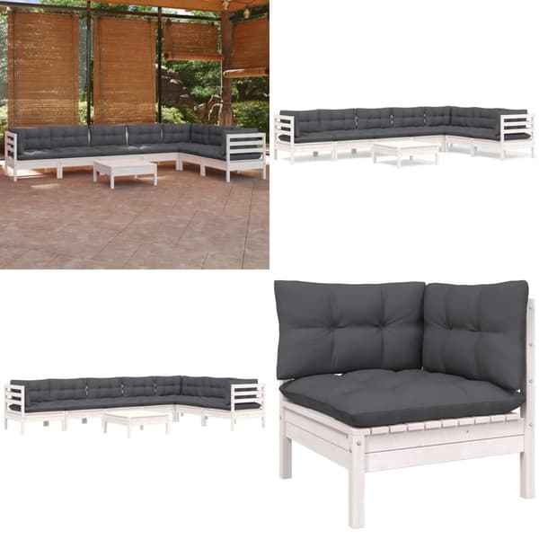 Loungegrupp med dynor 8 delar vit massiv furu - Loungegrupp - Loungegrupper - Home & Living
