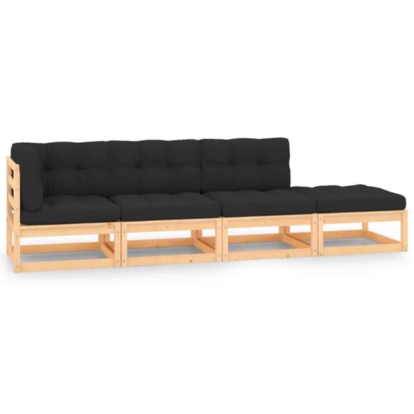 Loungesæt til haven 4 dele med hynder massivt fyrretræ - Haveloungesæt - Udendørs Loungesæt - Home & Living