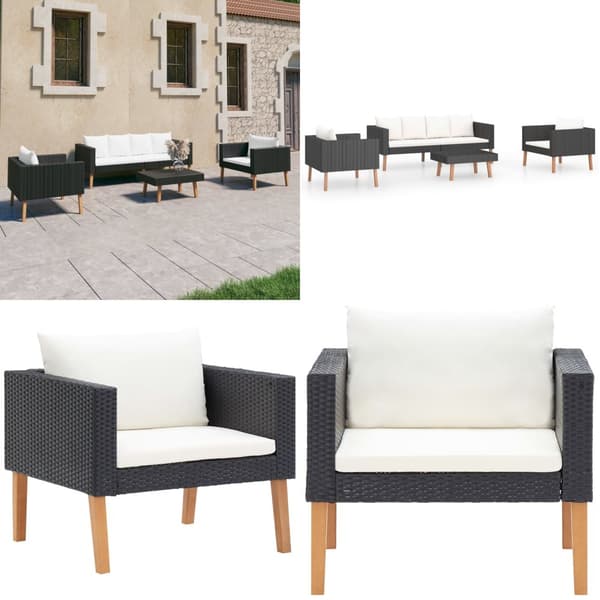 Loungesæt til haven 4 dele med hynder polyrattan sort - Havemøbelsæt - Havemøbel - Home & Living