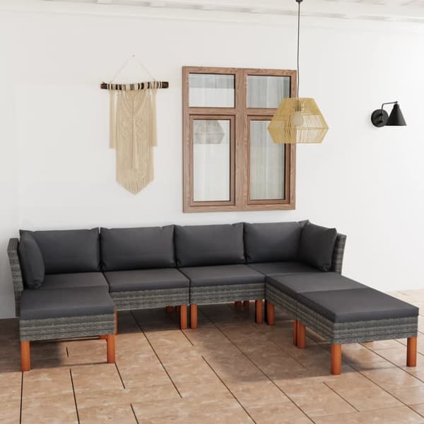 Loungesæt til haven 7 dele med hynder polyrattan grå - Haveloungesæt - Loungesæt Til Haven - Home & Living