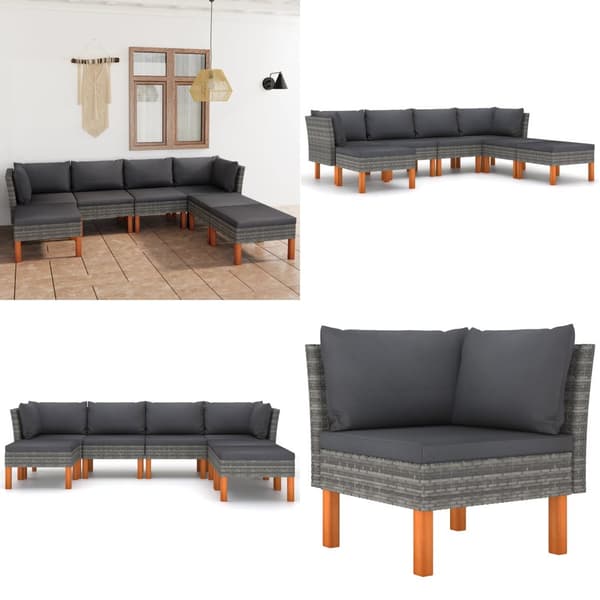 Loungesæt til haven 7 dele med hynder polyrattan grå - Haveloungesæt - Loungesæt Til Haven - Home & Living