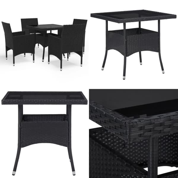 Matgrupp för trädgården 5 delar svart konstrotting och glas - Matbord Och Stolar - Trädgårdsmöbler - Home & Living