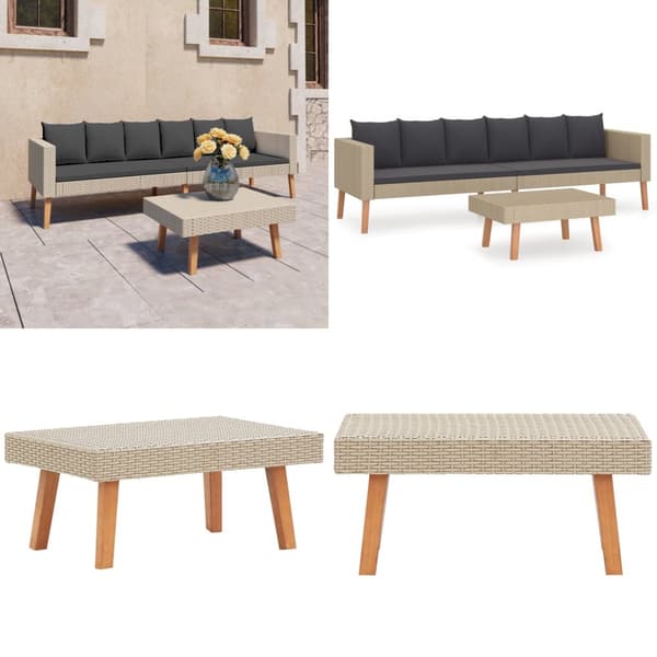Loungegrupp för trädgården med dynor 2 delar konstrotting beige - Trädgårdsmöbler - Trädgårdsmöbel - Home & Living