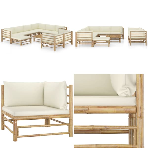 Loungegrupp för trädgården med gräddvita dynor 10 delar bambu - Loungegrupp - Loungegrupper - Home & Living