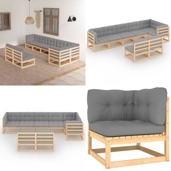 Loungesæt til haven 8 dele med hynder massivt fyrretræ - Haveloungesæt - Udendørs Loungesæt - Home & Living
