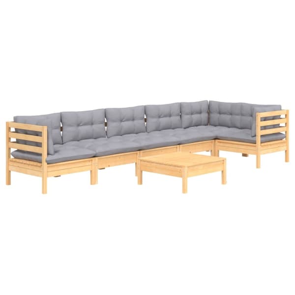 Loungesæt til haven 7 dele med grå hynder fyrretræ - Haveloungesæt - Loungesæt Til Haven - Home & Living