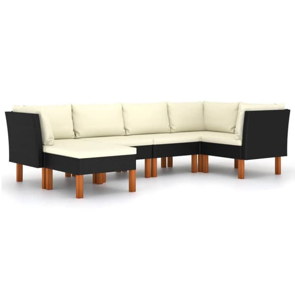 Loungesæt til haven 6 dele med hynder polyrattan sort - Haveloungesæt - Loungesæt Til Haven - Home & Living