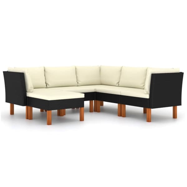 Loungesæt til haven 6 dele med hynder polyrattan sort - Haveloungesæt - Loungesæt Til Haven - Home & Living