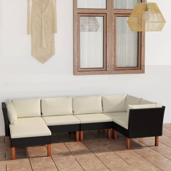 Loungesæt til haven 6 dele med hynder polyrattan sort - Haveloungesæt - Loungesæt Til Haven - Home & Living