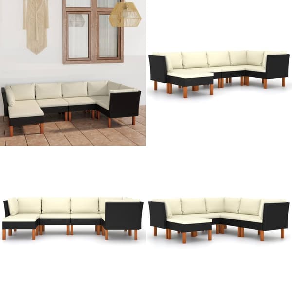 Loungesæt til haven 6 dele med hynder polyrattan sort - Haveloungesæt - Loungesæt Til Haven - Home & Living