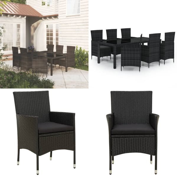 Udendørs spisebordssæt 7 dele med hynder polyrattan sort - Udendørs Spisebordssæt - Spisebordssæt - Home & Living