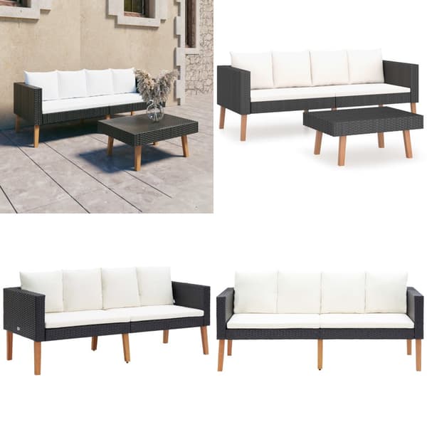 Loungegrupp för trädgården med dynor 2 delar konstrotting svart - Trädgårdsmöbler - Trädgårdsmöbel - Home & Living